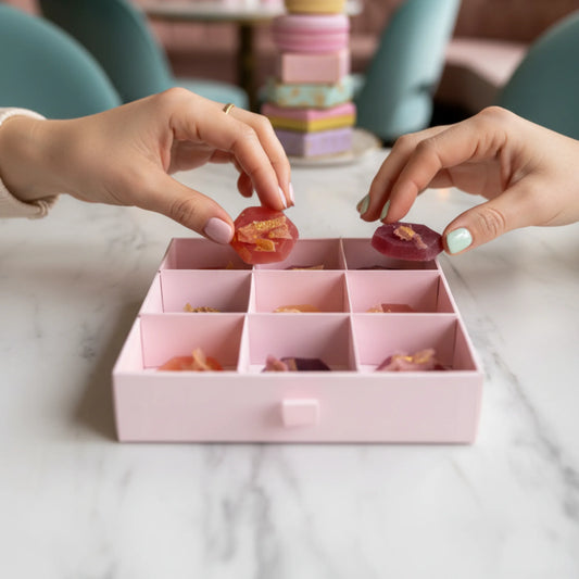 Clean of 9 edible crystals with red fruits