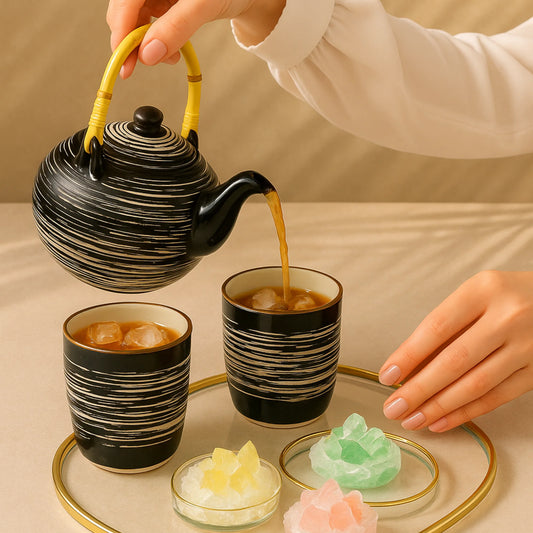 Tetera y tazas - elegancia artesanal y glotonería preciosa